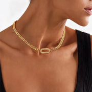 Stainless steel electroplated vintage niche necklace, punk rock heavy duty zircon-encrusted clavicle necklace, Cuban chain
