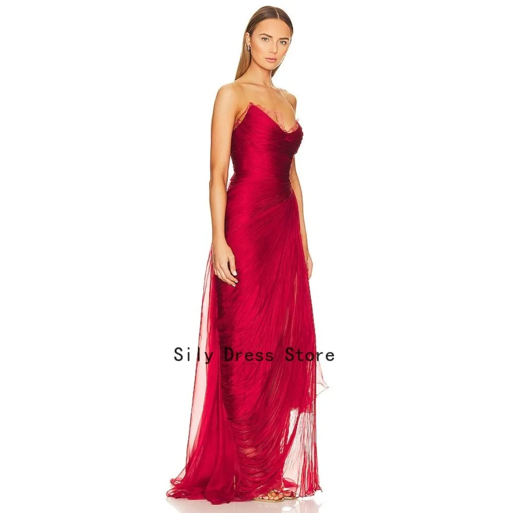 Pleated Lace Evening Dress
