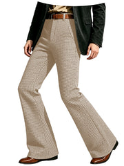 Houndstooth Patten Men Bell Bottom Pants Vintage Adjustable Waist Flared Trousers 60s70s Disco Man Slim Fit Pant For Dance Party