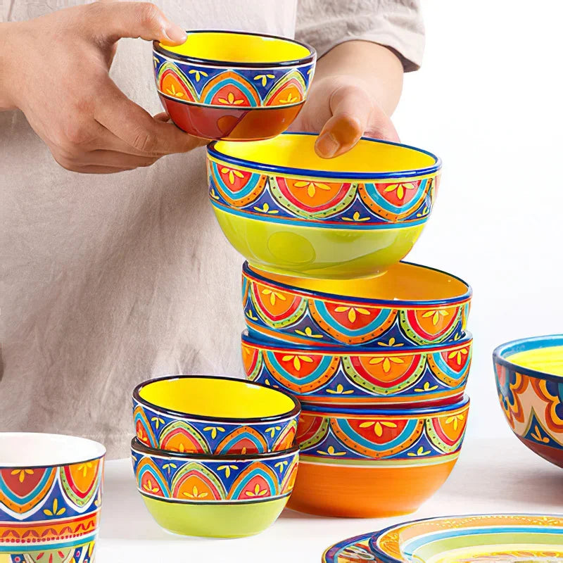 Bohemian Floral Ceramic Bowl — 4 or 6 Inches, 1 Piece