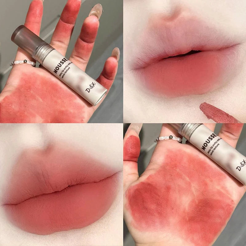 Gothic Matte Black Lipstick Waterproof Mousse Lip Mud Nude Brown Lipstick Dark Purple Punk Lip Gloss Makeup Non-stick Lips Tint