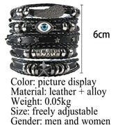 5pcs Evil Eye Wing Star Diy Braided Punk Style Bracelet Set, Featuring Pu Leather And Beads