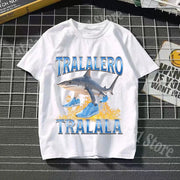 Tralalero Tralala Cotton T-shirt Kids Anime Tungtung Sahur Brainrot Tees Boy Girl Summer Short Sleeve Children Clothes Tops Gift