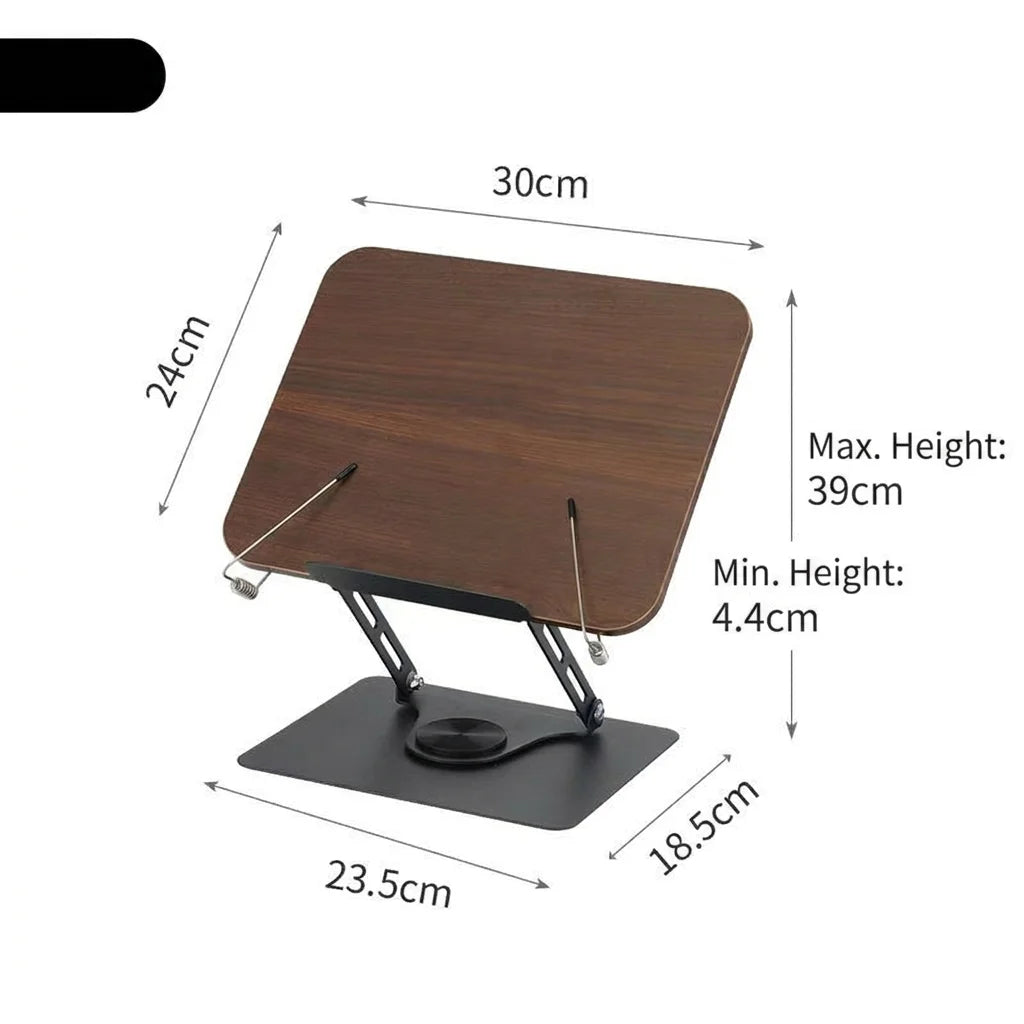 Adjustable Wood-Grain Reading Stand with Rotating Metal Base — 1 Piece