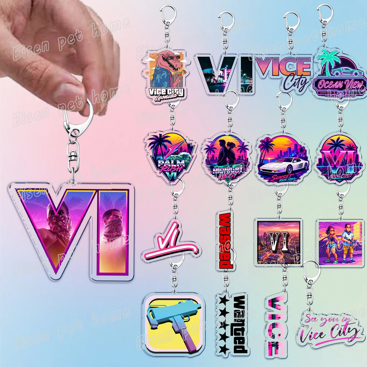 Classic Game Vice City Keychains for Accessories Bag Charm San Andreas Pc Games  Lovers Keyring Jewelry Fans Gifts