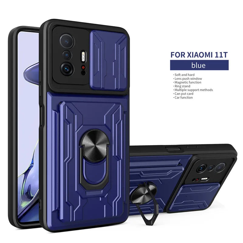 For Xiaomi 11T 11 T Pro Case Magnetic Ring Armor Card Slot Phone Cases for Xiaomi Mi 11T 11TPro Mi11T Stand Holder Back Cover