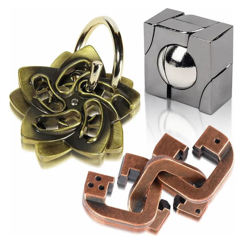 Variety Metal Puzzles Brain Teasers 3PCS Set IQ Logic Test Disentanglement for Mind Challenge Educational Toys Kids Adults