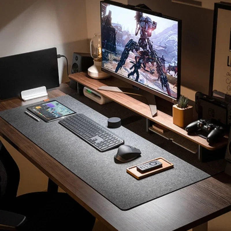 Dark Gray Felt Desk Mat — 100 × 50 cm, Non-Slip Backing