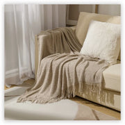 Acrylic Knit Throw Blanket with Tassels — Solid Colors, Three Sizes