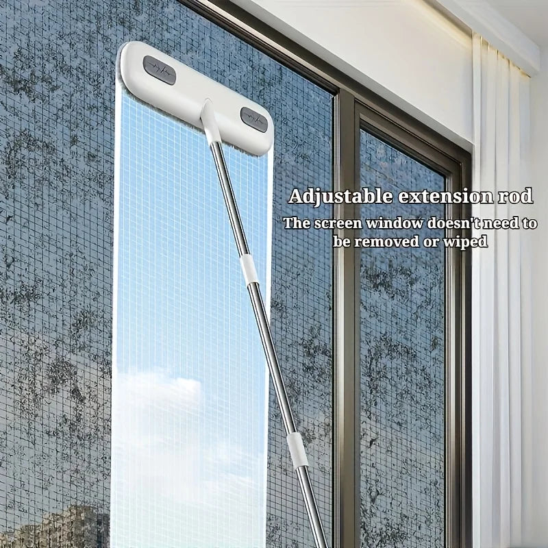 Magic Window Cleaning Brush & Pet Hair Remover with Retractable Double Rod - Adjustable Window Tool Suitable for Screens/Glass
