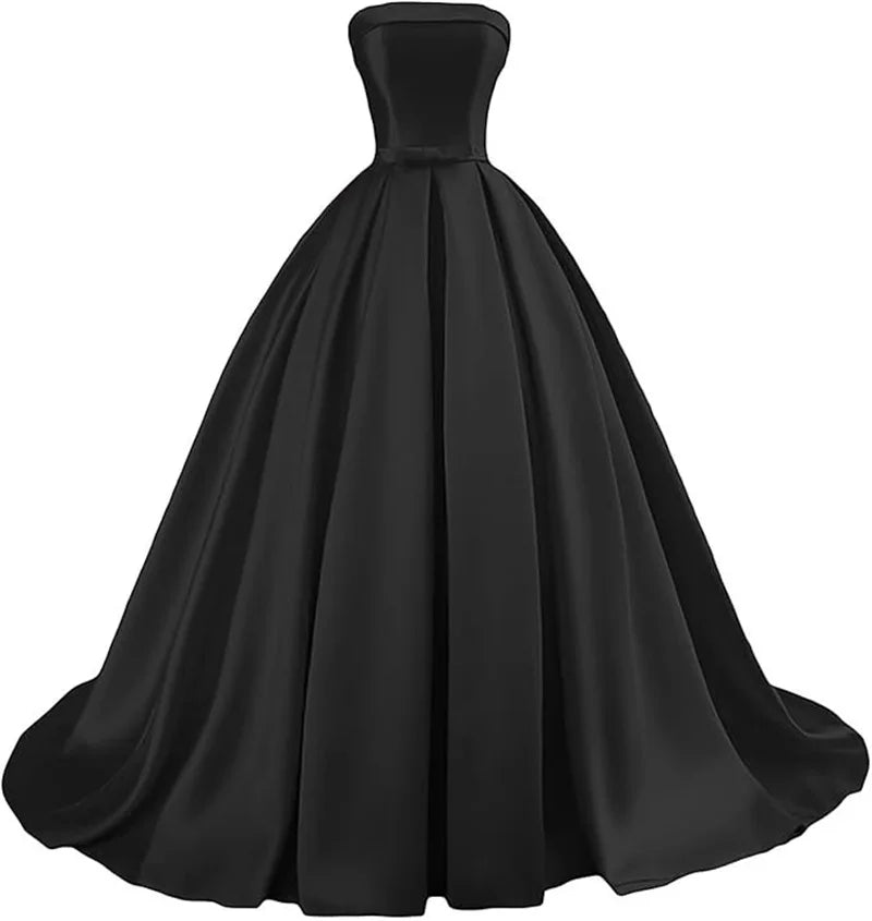 Customized Strapless Satin Prom Dresses robes de soirée Long A-line Formal вечернее платье Evening Party Gowns with Pockets