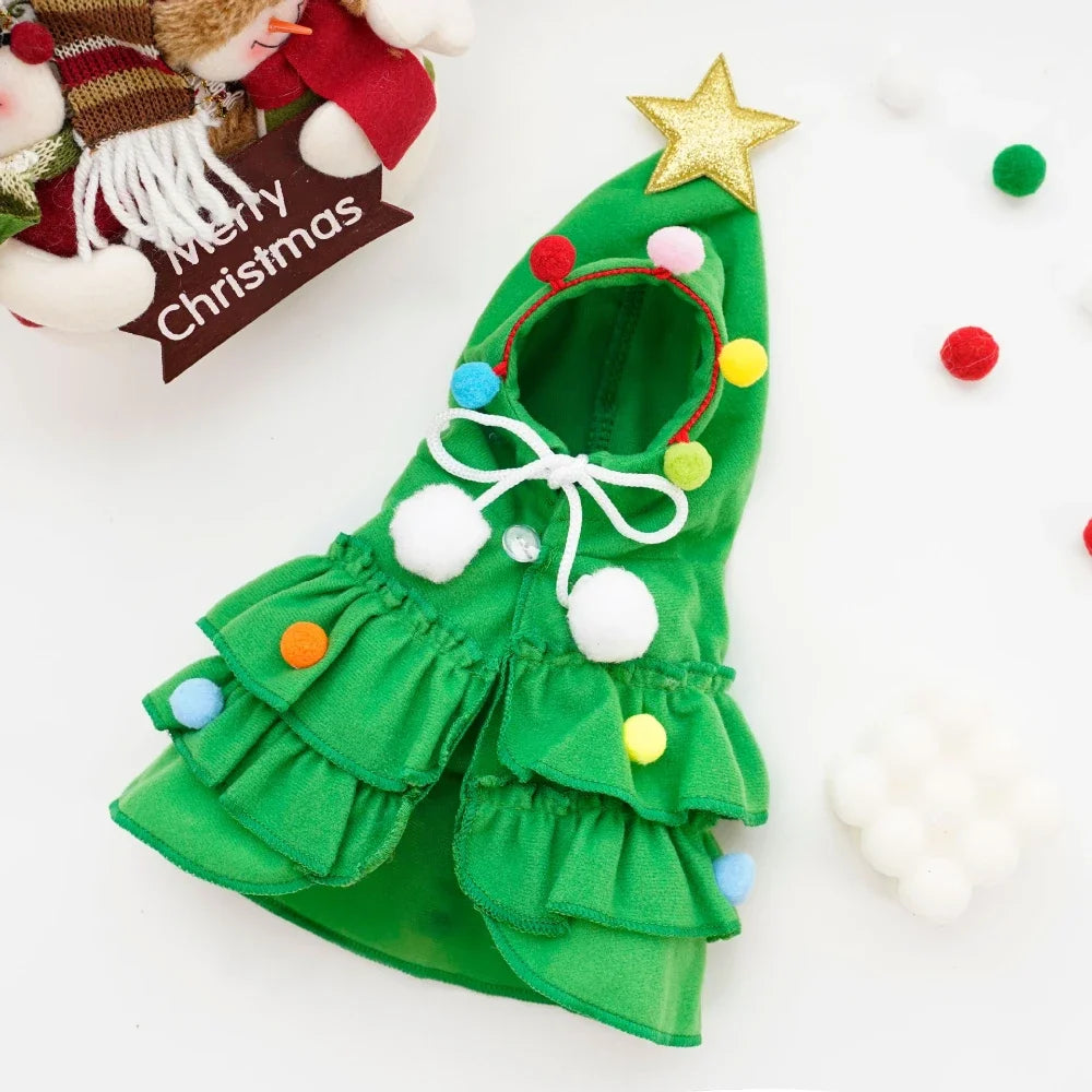 Christmas Tree Pet Costume — Hooded Cape for Cats & Small Dogs