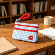 Blue Gingham Polyester Wristlet Pouch — 20 × 15 cm