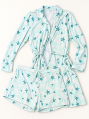 Aeropostale light aqua star-print robe and shorts sleep set studio photo