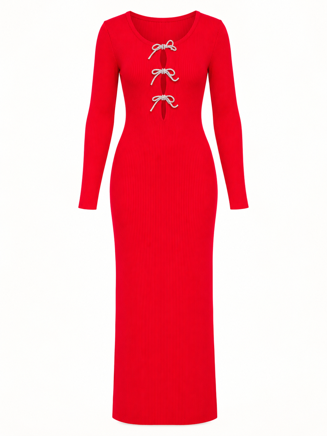 Almost Famous red rhinestone bow maxi dress studio product photo