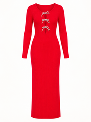 Almost Famous red rhinestone bow maxi dress studio product photo