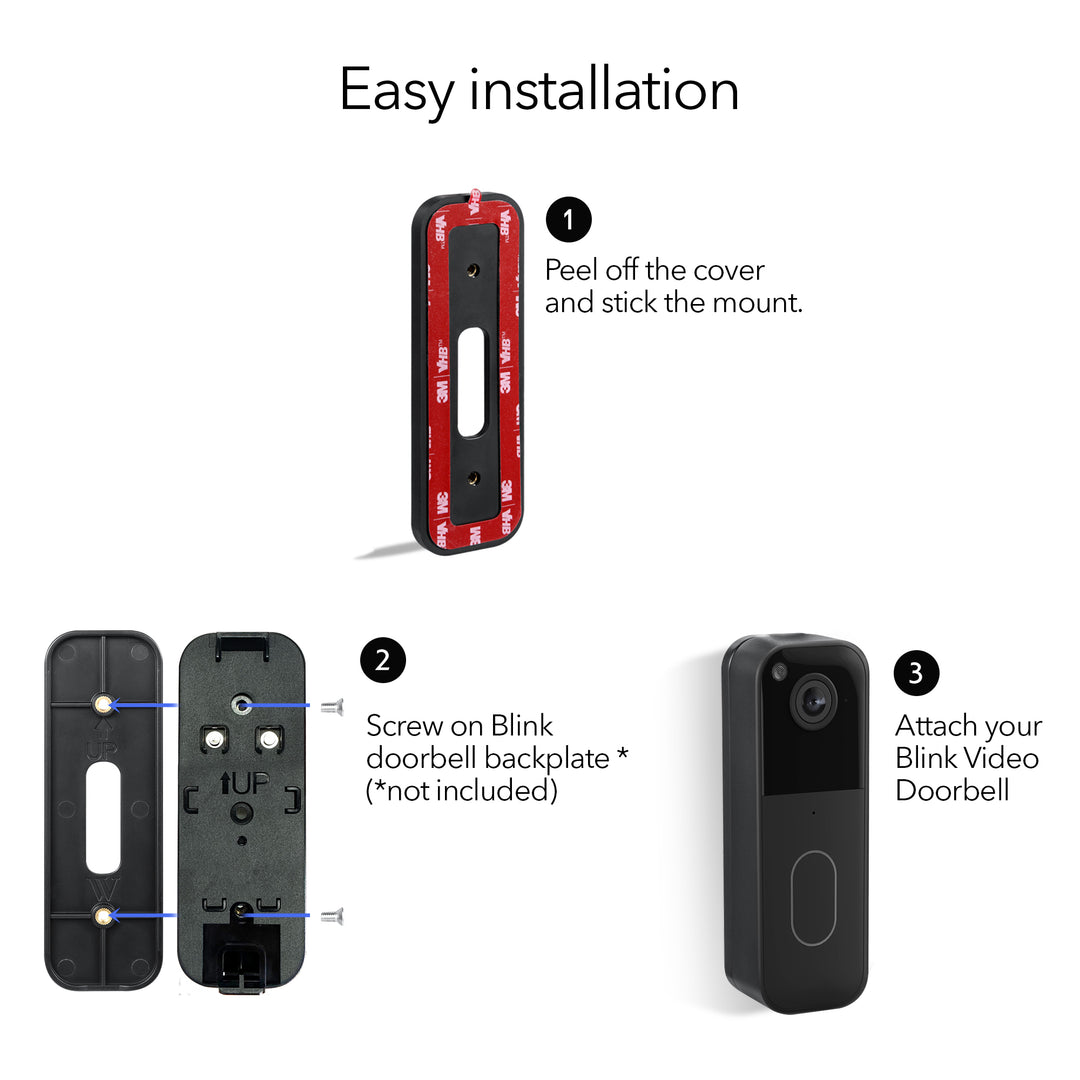 Black video-doorbell wall mount shown installed at a home entry
