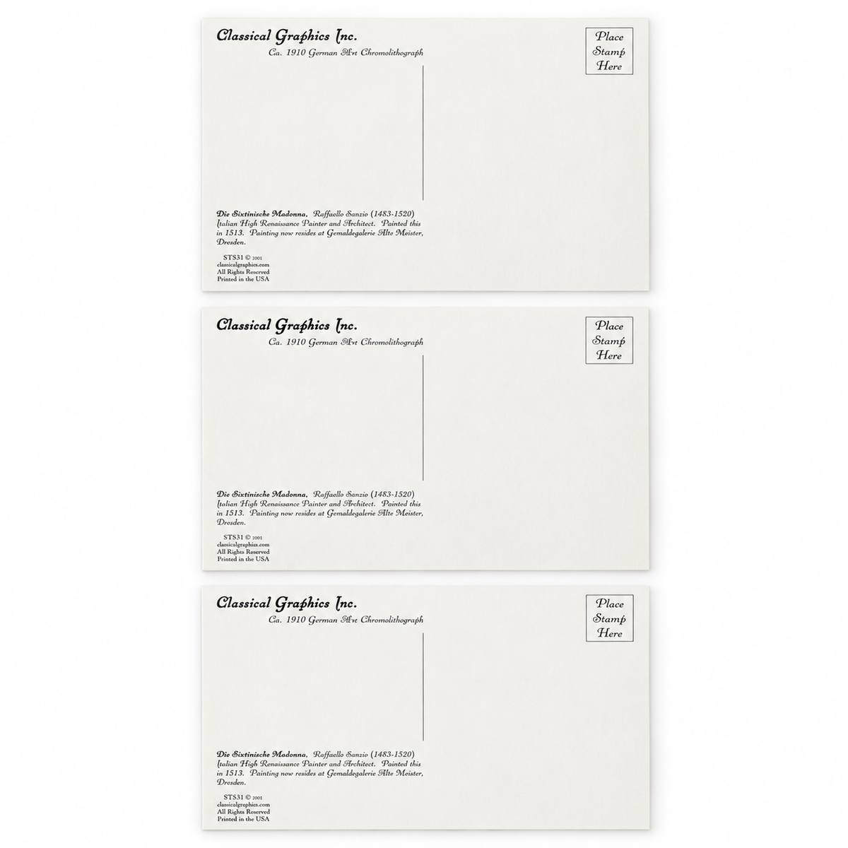 Sistine Madonna — Raphael Art Postcards — 3-card set; backs shown hero