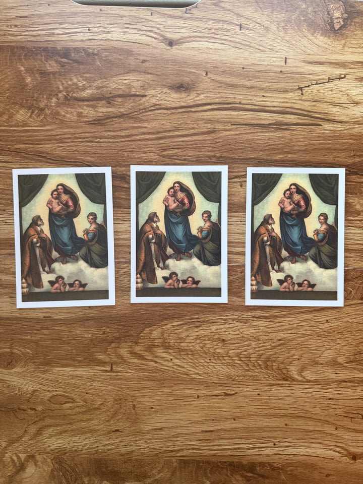 Sistine Madonna — Raphael Art Postcards original artwork reference; received pack contains 3 identical cards