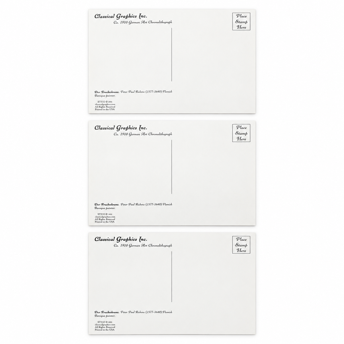 Der Früchtekranz — Peter Paul Rubens Art Postcards — 3-card set; backs shown hero