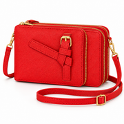 Chic Unlimited red triple-zip crossbody wallet studio view