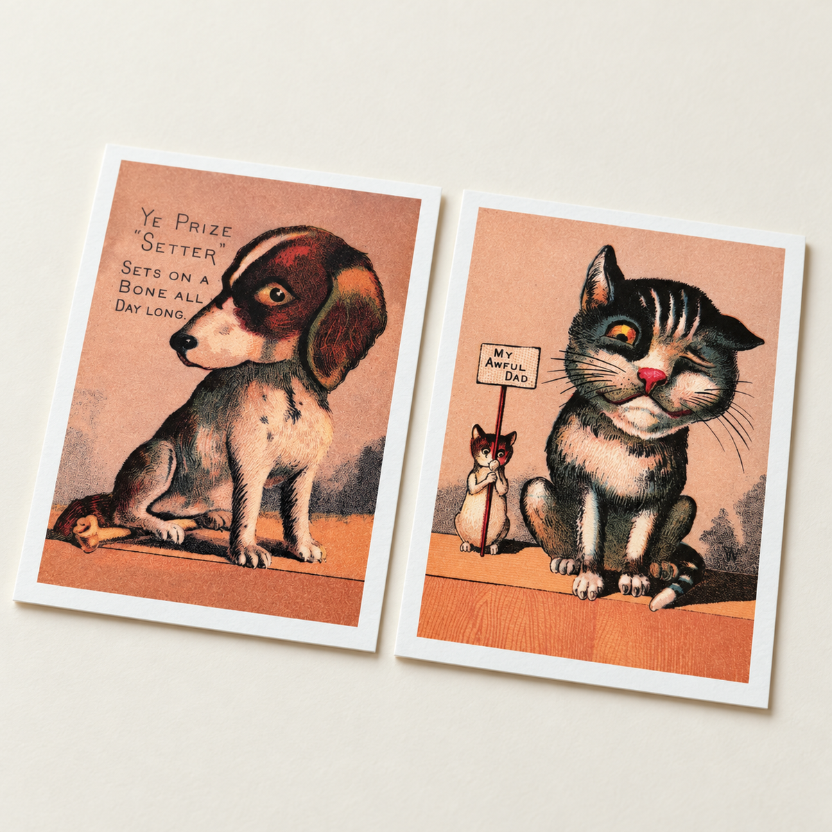 Classical Graphics Victorian dog and cat two-postcard set — detail