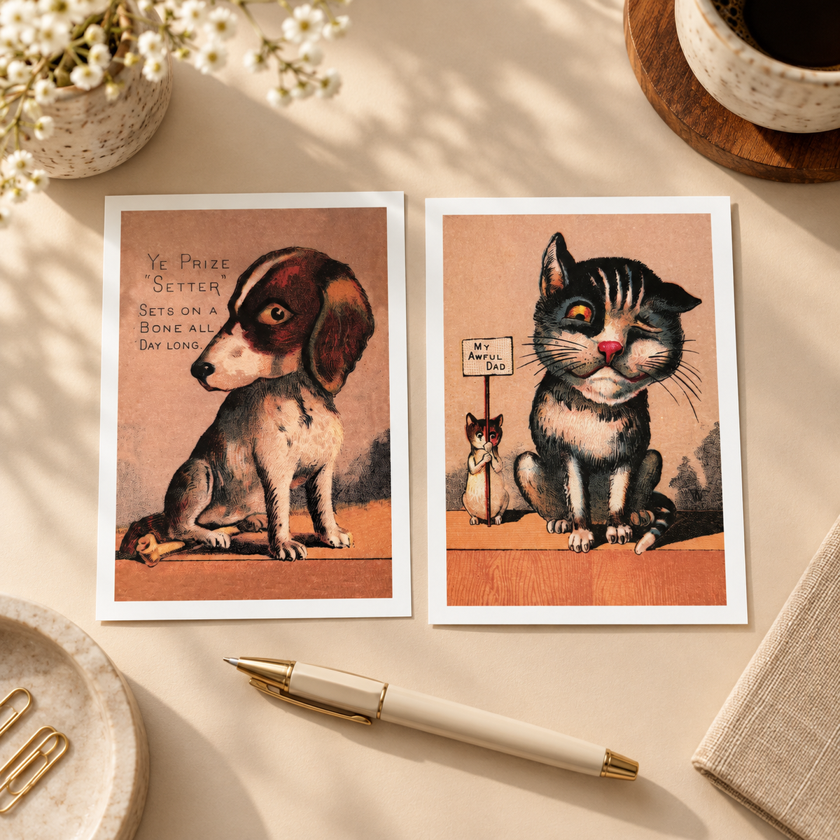 Classical Graphics Victorian dog and cat two-postcard set — lifestyle