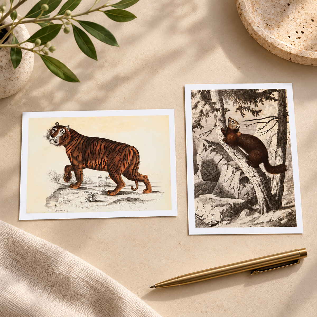 Classical Graphics tiger and Siberian sable two-postcard set — lifestyle