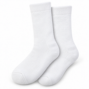 White non-binding comfort crew socks on a white studio background