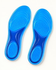 Pair of blue cooling gel insoles on warm white