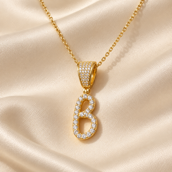 Gold-tone CZ bubble letter B pendant necklace