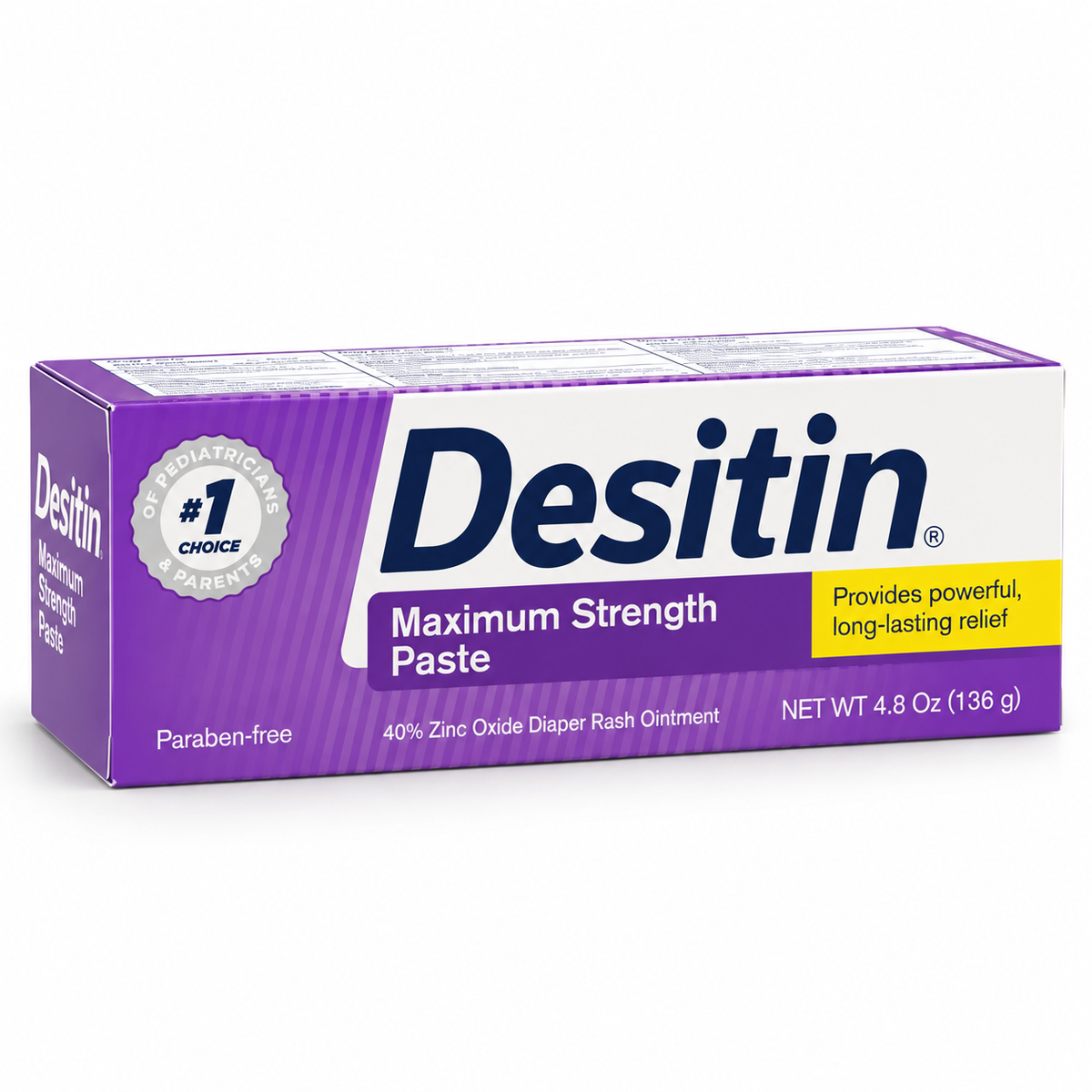Desitin Maximum Strength Paste 4.8 ounce box on a white studio background