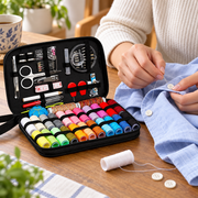 Portable Sewing Repair Kit with Case — 68 or 98 Pieces — shown in use; styling props not included