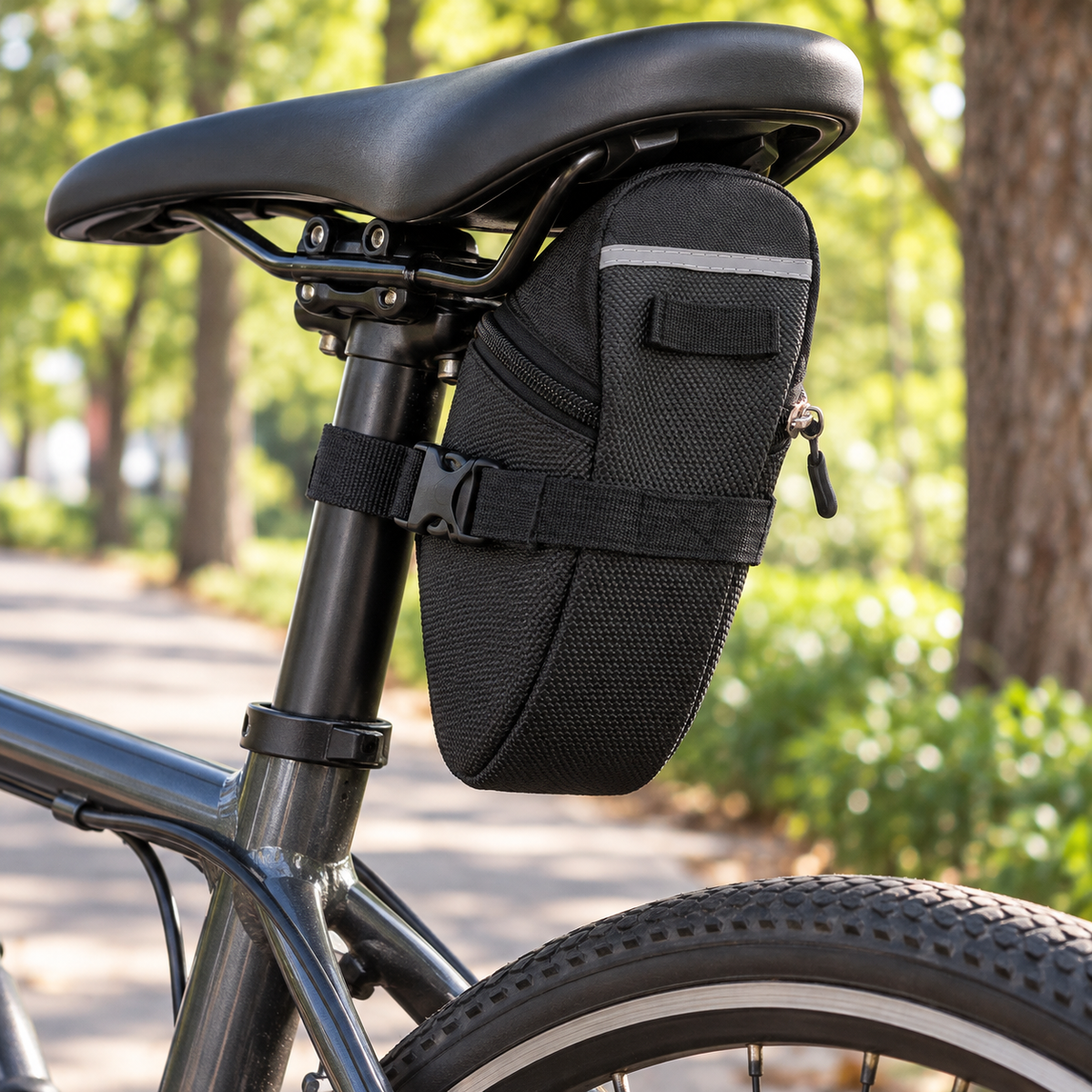 600D Nylon Bicycle Saddle Bag — Black or Red, 1 Piece