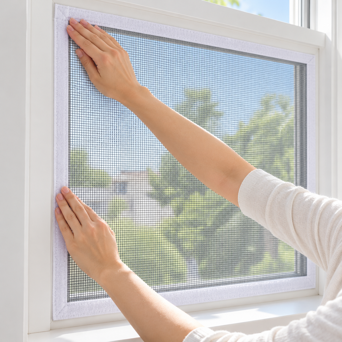 Fiberglass Window Screen with Hook-and-Loop Edging — Gray, Selected Size