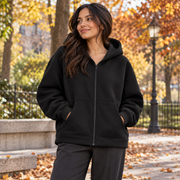 Women's Polyester Zip-Up Hoodie — Relaxed Fit, XS–L — shown in use; styling props not included