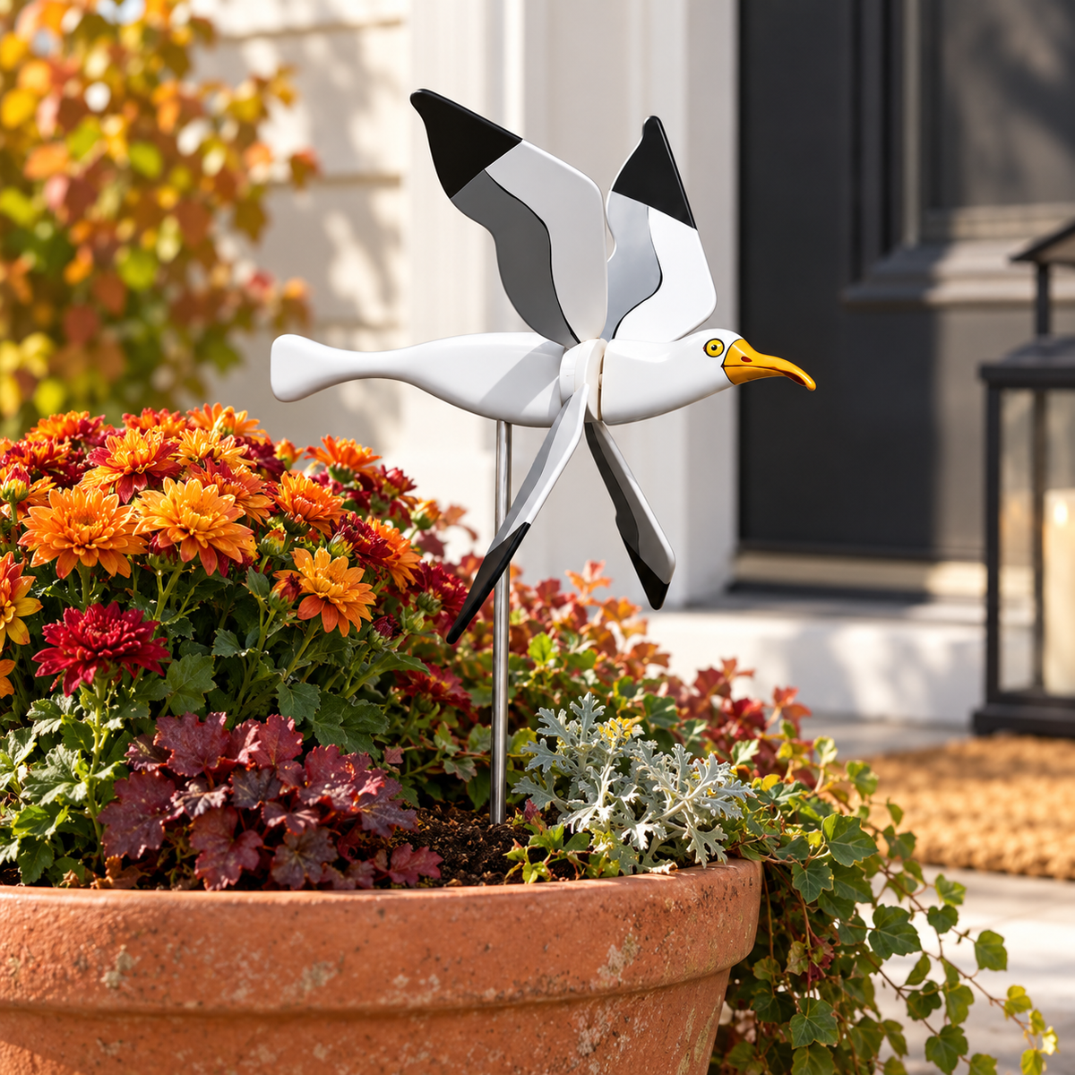 Plastic Seagull Garden Wind Spinner with Iron Pole — 1 Piece
