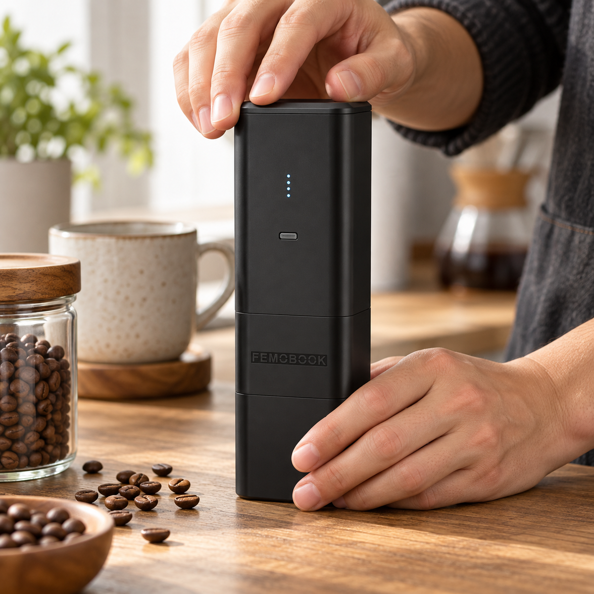 FEMOBOOK A2 Portable Electric Coffee Grinder — 7-Core Burr, 4000mAh