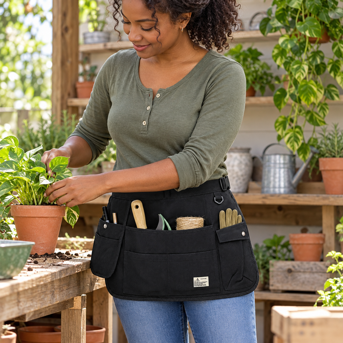 Cotton Canvas Waist Utility Apron with 9 Pockets — 1 Piece, Selected Color