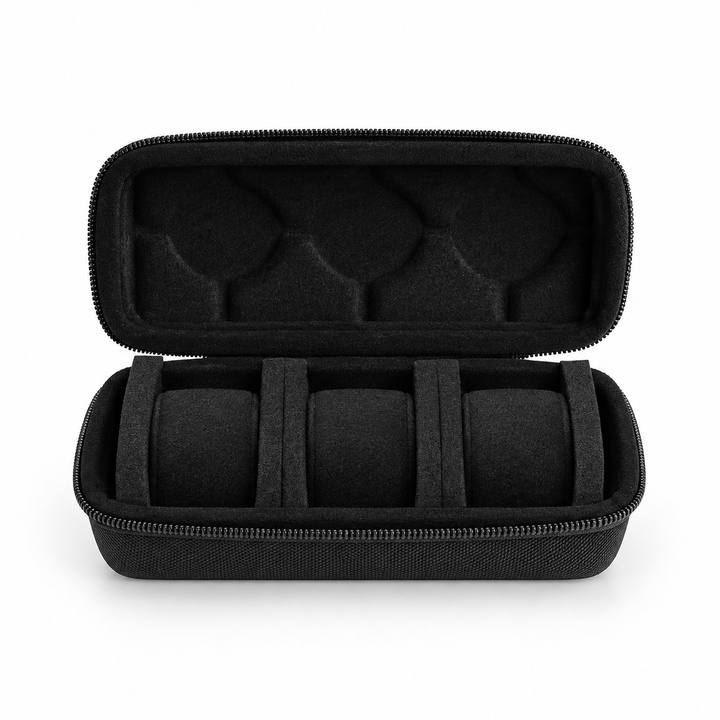 Nylon Watch Travel Case — Black, 3 Slots