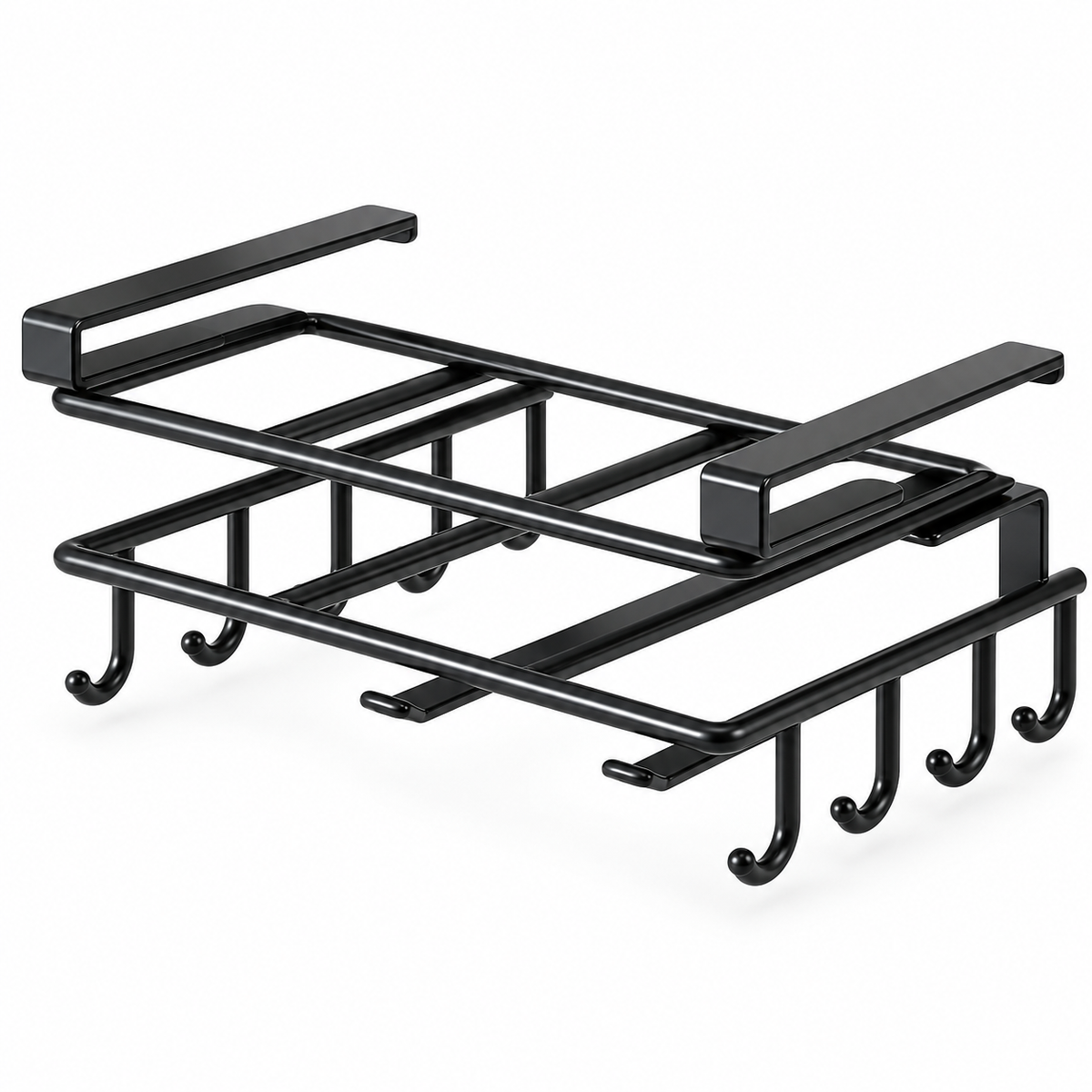 Steel Under-Cabinet Kitchen Organizer Rack — Hanging Rails and Hooks