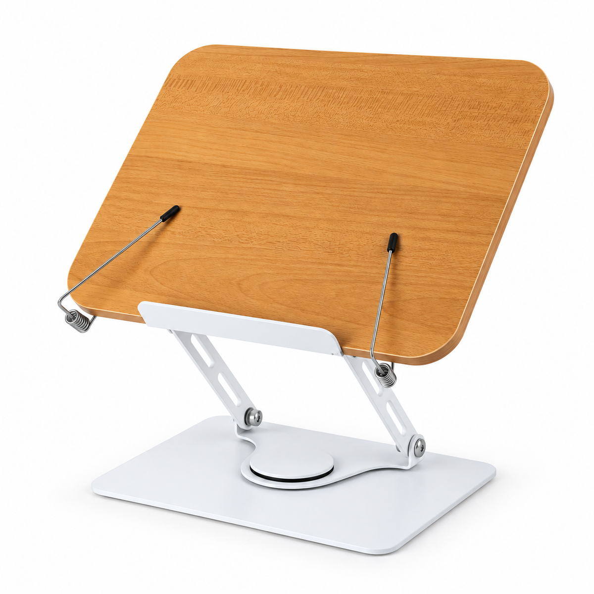 Adjustable Wood-Grain Reading Stand with Rotating Metal Base — 1 Piece