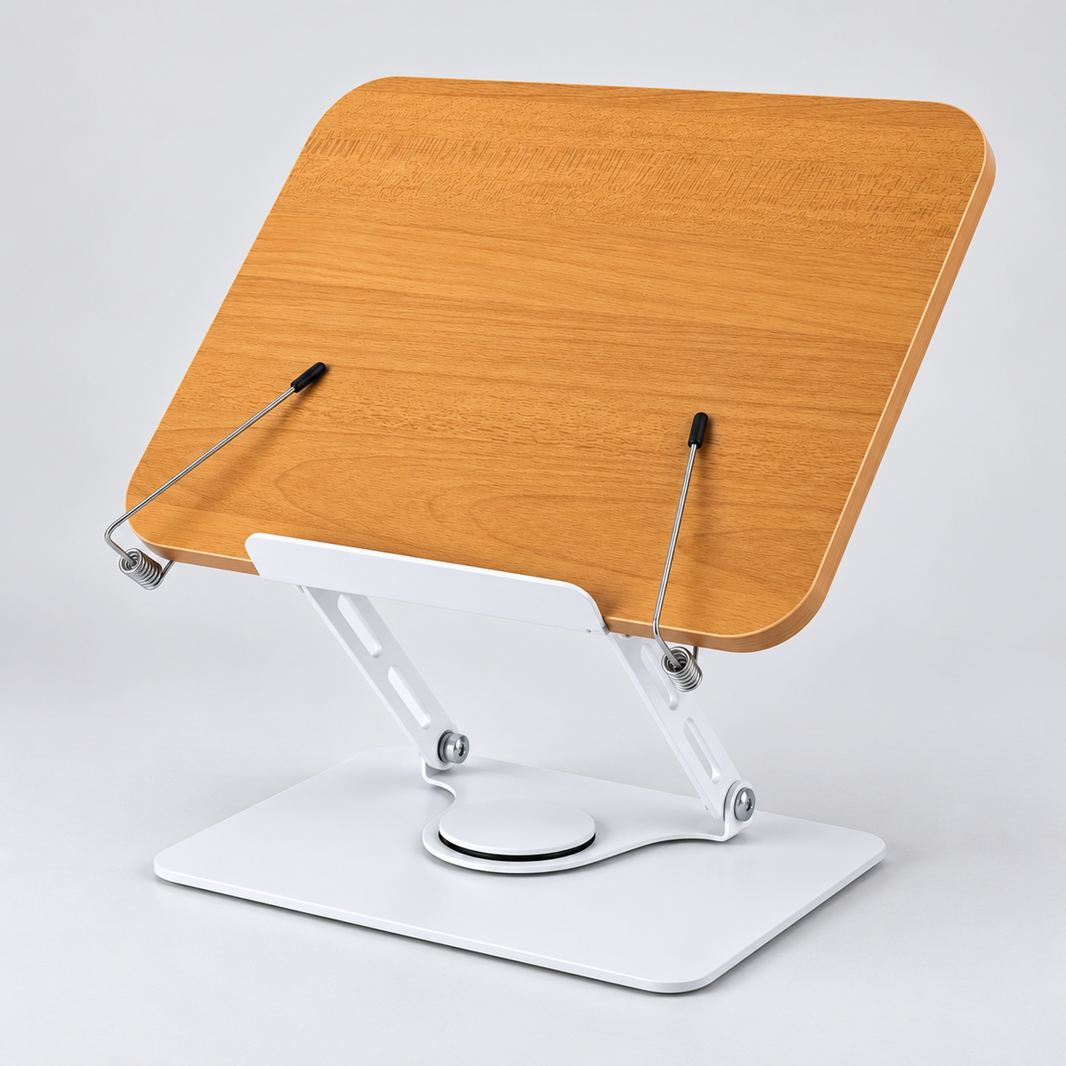 Adjustable Wood-Grain Reading Stand with Rotating Metal Base — 1 Piece