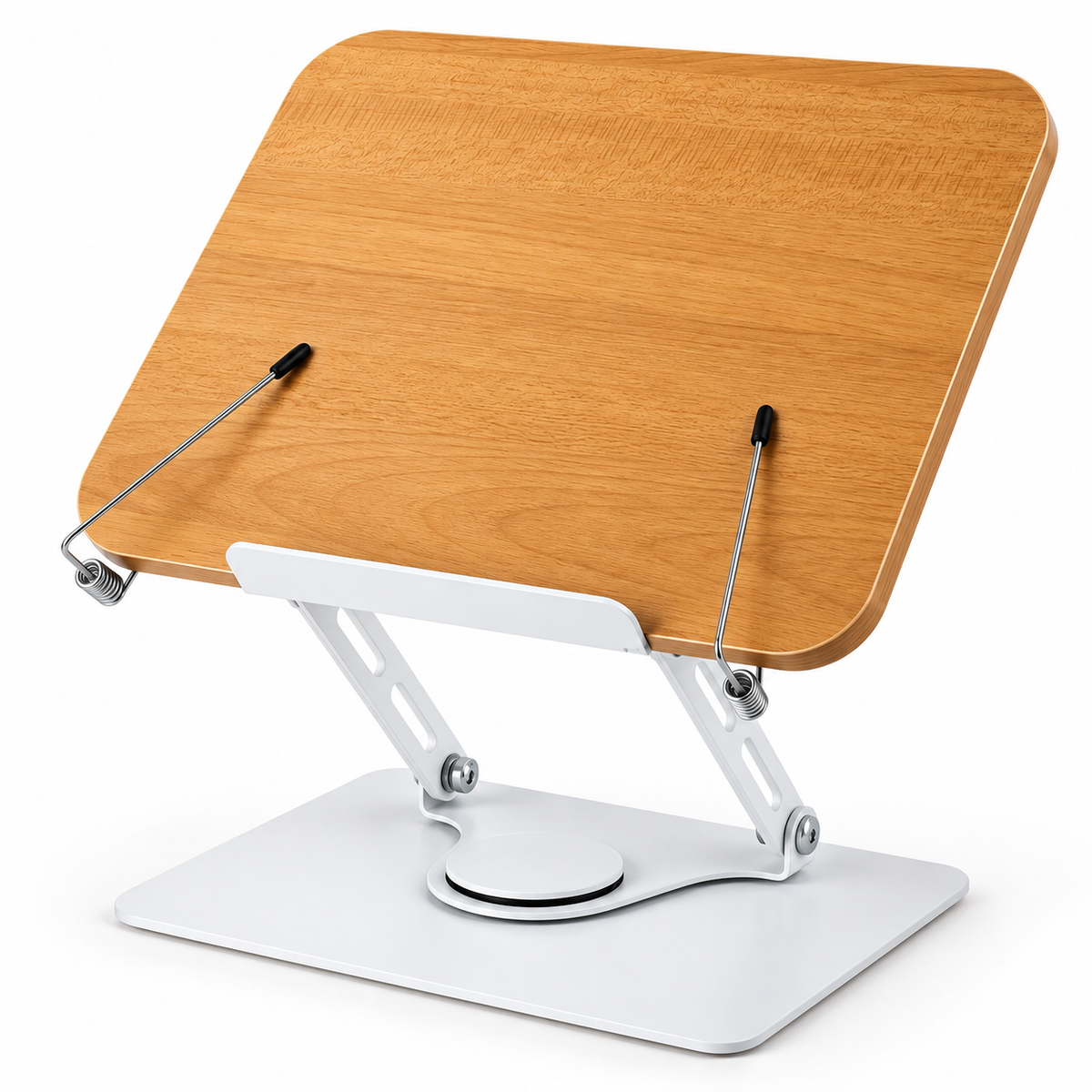 Adjustable Wood-Grain Reading Stand with Rotating Metal Base — 1 Piece