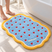 Plush Heart-Pattern Bath Mat with Wavy Border — 40–90 cm, 1 Piece