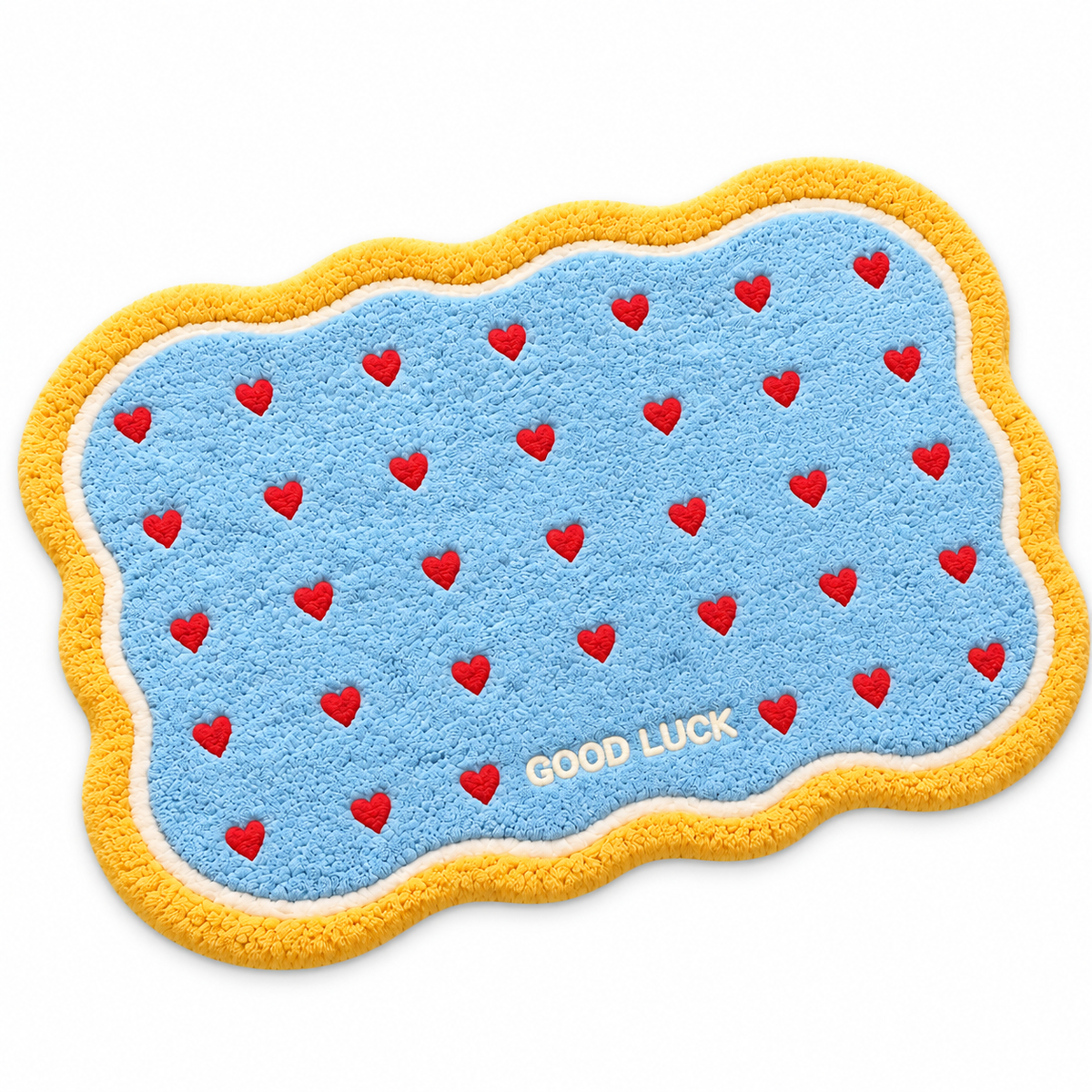 Plush Heart-Pattern Bath Mat with Wavy Border — 40–90 cm, 1 Piece