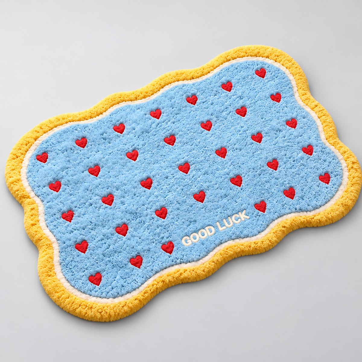 Plush Heart-Pattern Bath Mat with Wavy Border — 40–90 cm, 1 Piece