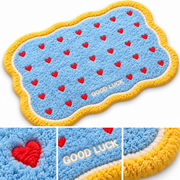 Plush Heart-Pattern Bath Mat with Wavy Border — 40–90 cm, 1 Piece