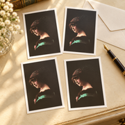 Vintage Feathered Hat Portrait Postcards — styled set of four