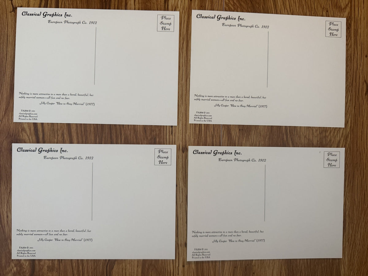 Vintage Feathered Hat Portrait Postcards — original reverse with publisher information
